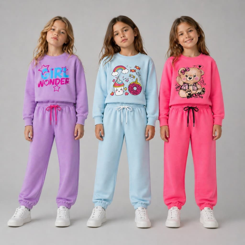 Kit 4 Conjuntos de Moletom Infantil Feminino Peluciado Inverno 1 a 14 Anos Roupa Menina Sortido