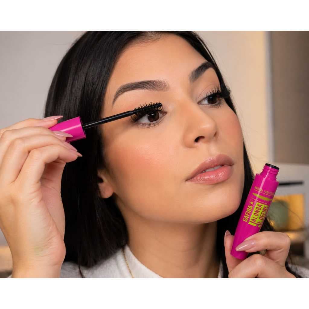 Safira/máscara para cílios/efeito alonga e define/cor preto/acabamento natural/definido