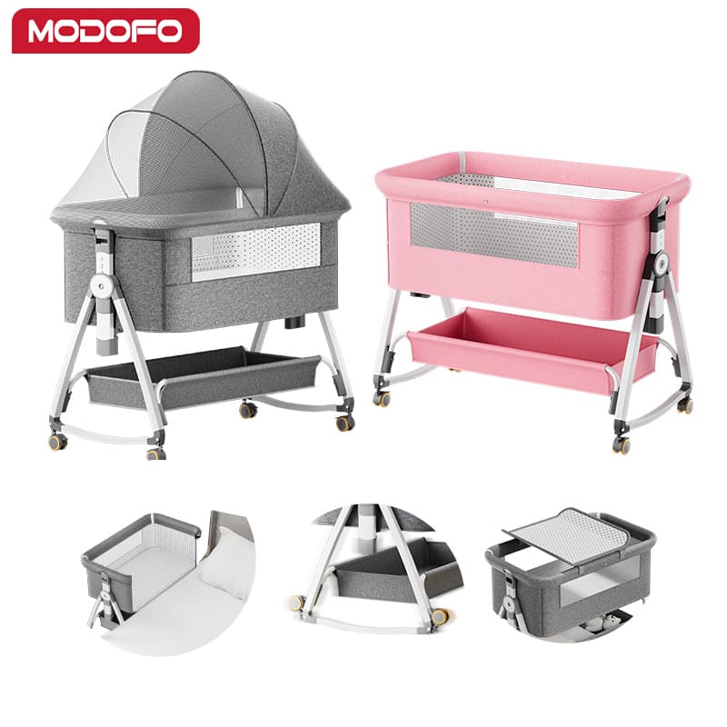 MODOFO Berço De Bebê Moises 7 em 1 Portátil com Colchão /Mosqueteiro/Bandeja de fraldas Multifuncional Ajustável