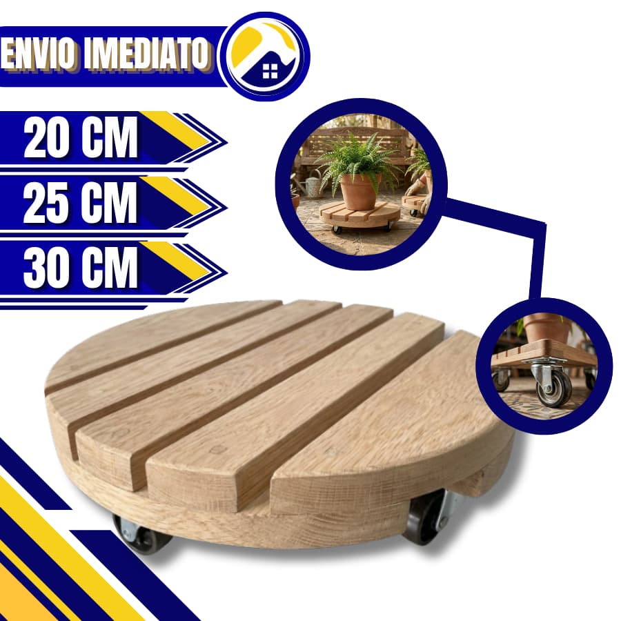 Suporte Para Botijão De Gás Vaso De Planta Com Rodinha Redondo Até 80kg De Madeira 20cm 25cm 30cm