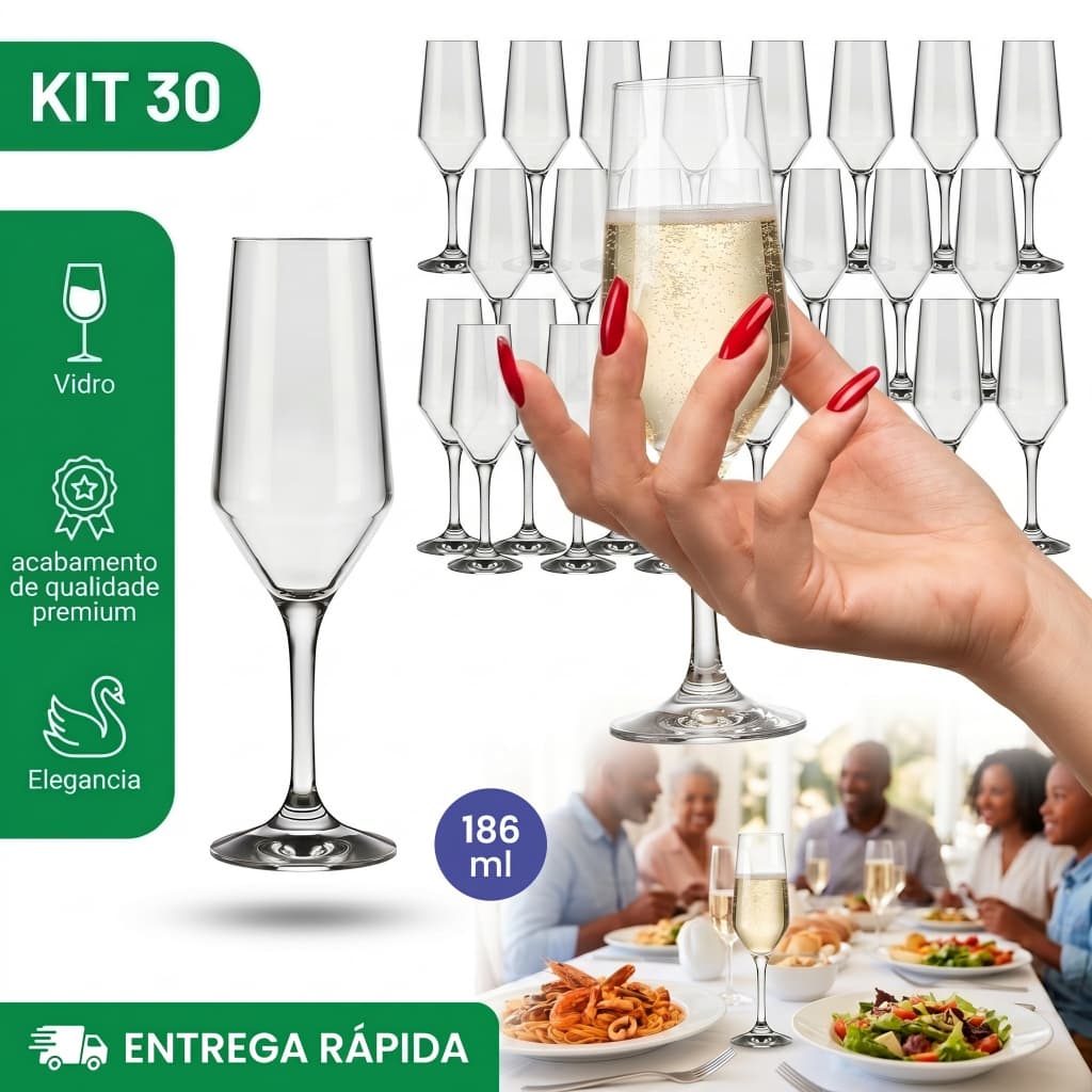 Kit Jogo de 30 Taças de vidro Buffet Champagne 186ml Nadir Figueiredo a Pronta Entrega
