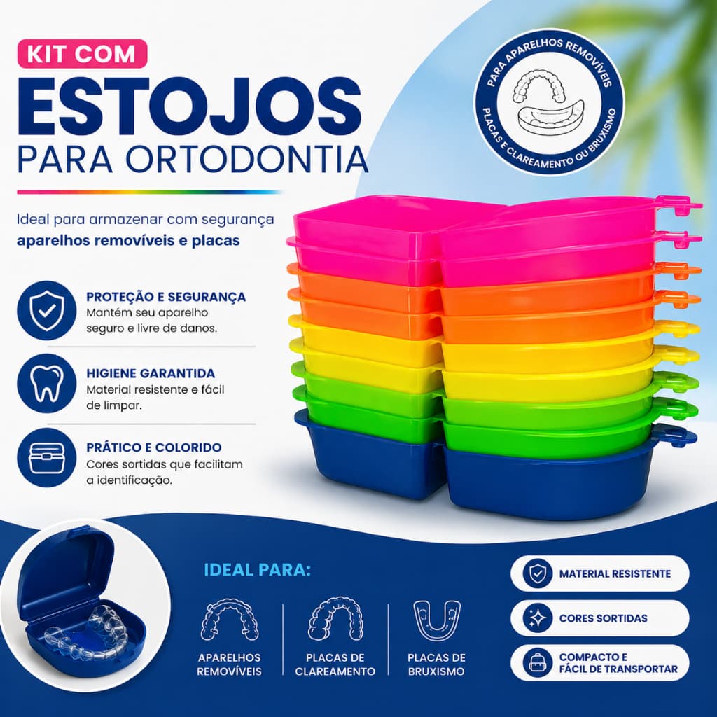 Caixinha Aparelho Estojo Ortodôntico Bruxismo Protetor Bucal Moldeira Tutti Fruti