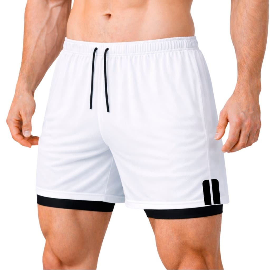 Short Treino Dry Fit Térmico 2 em 1 com Bolso para Celular e Porta-Toalha Calção Fitness Academia