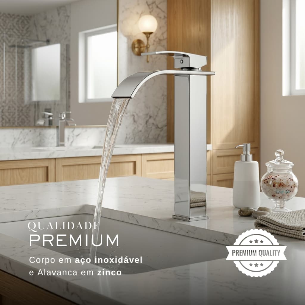 Torneira Cascata Banheiro Cromada Luxo Monocomando Aço Inox Premium Fácil Instalação Super Promoção!