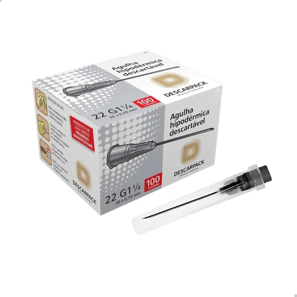 Agulha hipodérmica descartavel 30x7mm caixa 100 Un