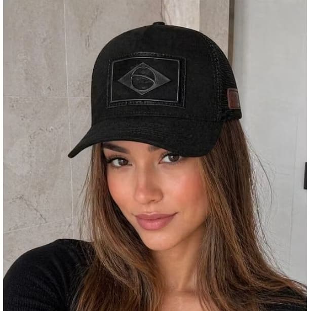 Boné Trucker Suede com Bandeira do Brasil 2 Cores Unissex