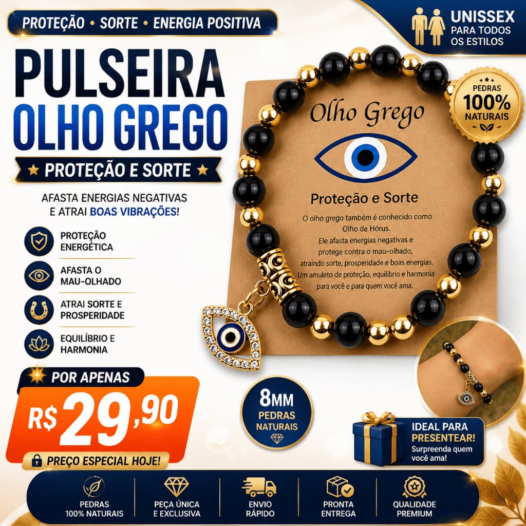 PULSEIRA OLHO GREGO PEQUENA PEDRAS NATURAIS AJUSTE JUSTO PROTEÇÃO E SORTE