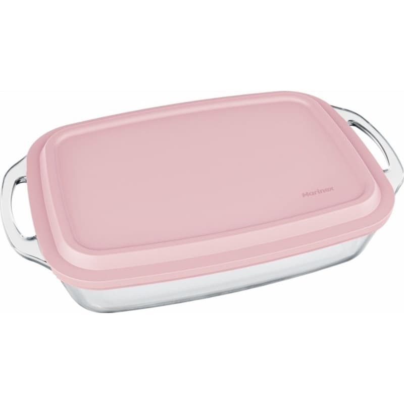 Assadeira de Vidro Retangular 3,5L com Tampa Rosa – Forno e Geladeira Marinex