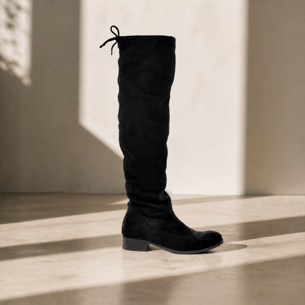 Bota Over Feminino Cano Alto Elegante Em Camurça Versátil