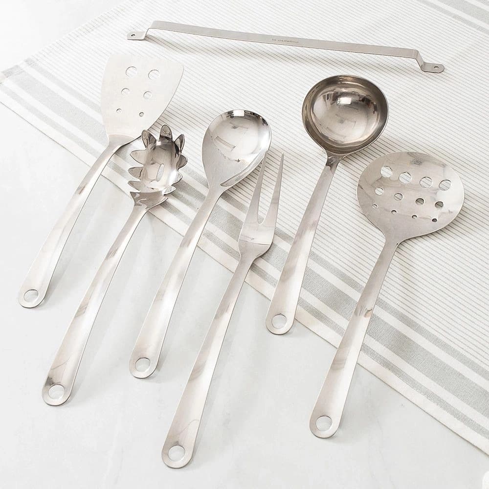 Conjunto de Utensílios Inox Premium 6 Peças com Suporte – Design Moderno