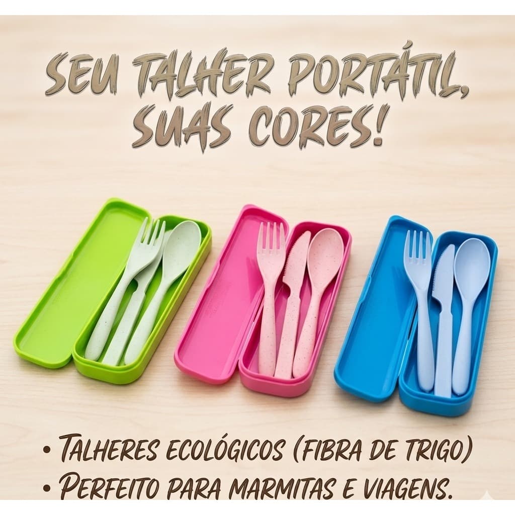 Jogo 3 Talheres Reutilizáveis + Porta Talher Resistente e Duradouro Envio IMEDIATO Pronto Entrega