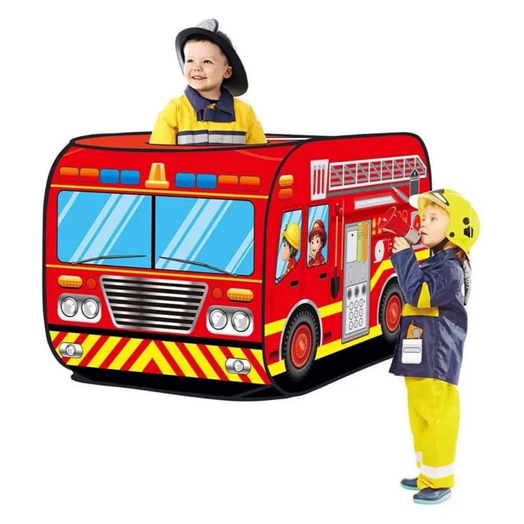 Barraca Infantil em Formato de Caminhão Bombeiros Cabana Infantil Caminhão de Bombeiro Dobrável Tenda Flexível
