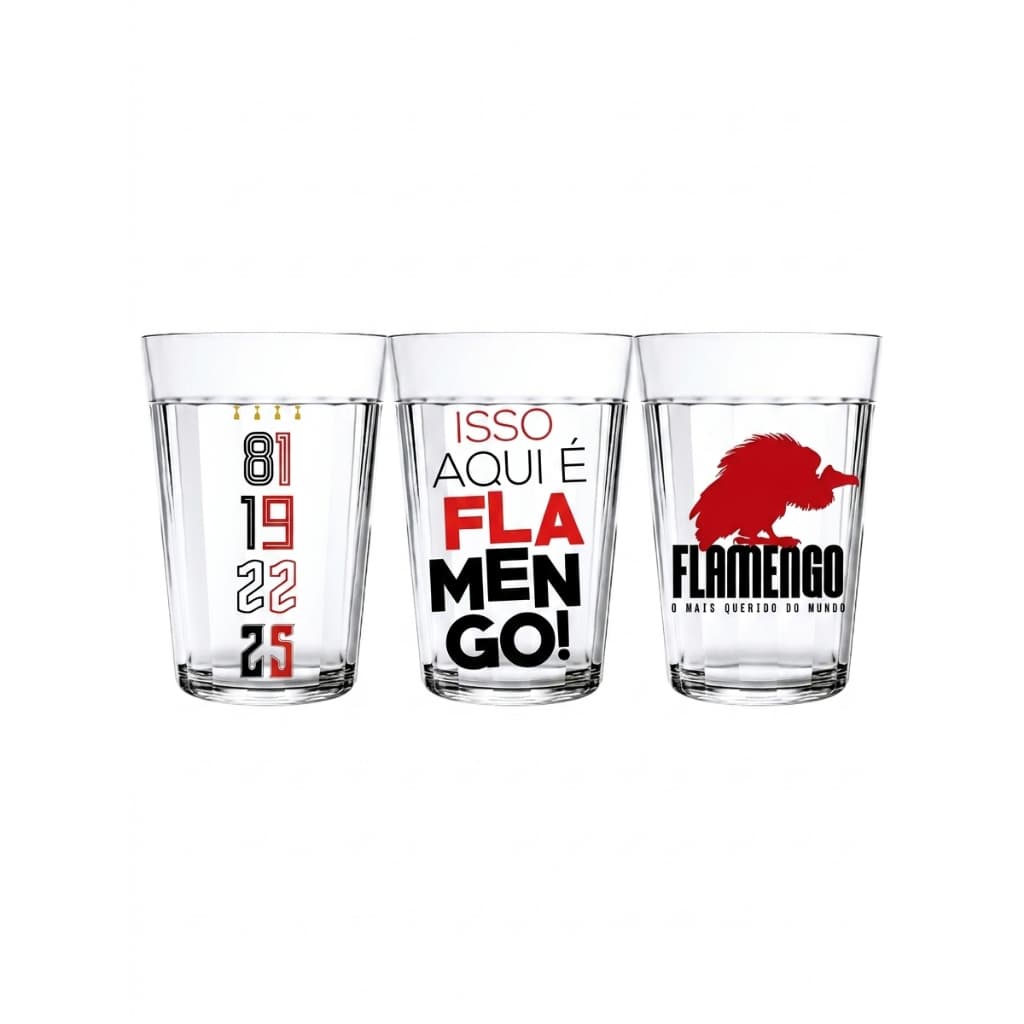 Kit 3 Copos Americanos 190ml Flamengo Personalizado Copo Vidro Não Desbota Presente Torcedor