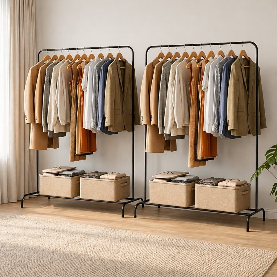 Kit 2 Roupeiros Guarda Roupa Grande Portátil Cabideiro Para Roupas C/ Sapateira Organizador Multiuso