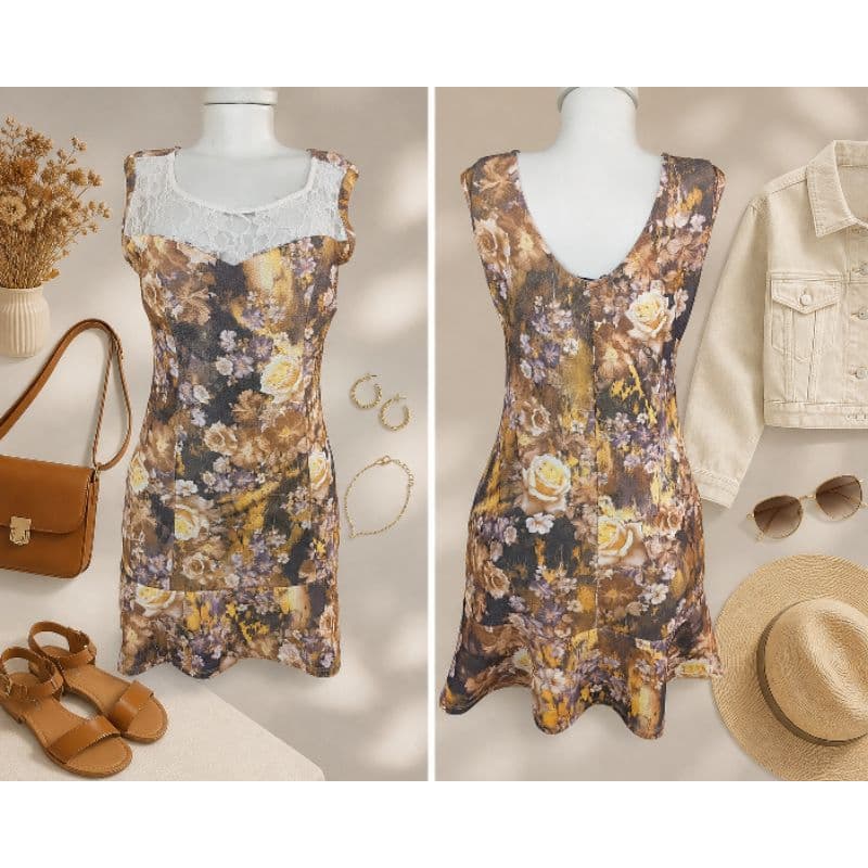 Vestido Feminino Estampado Floral Com Renda Na Gola Curto Justo Ant Look Fashion Tam M Casual Elegante Moda Feminina