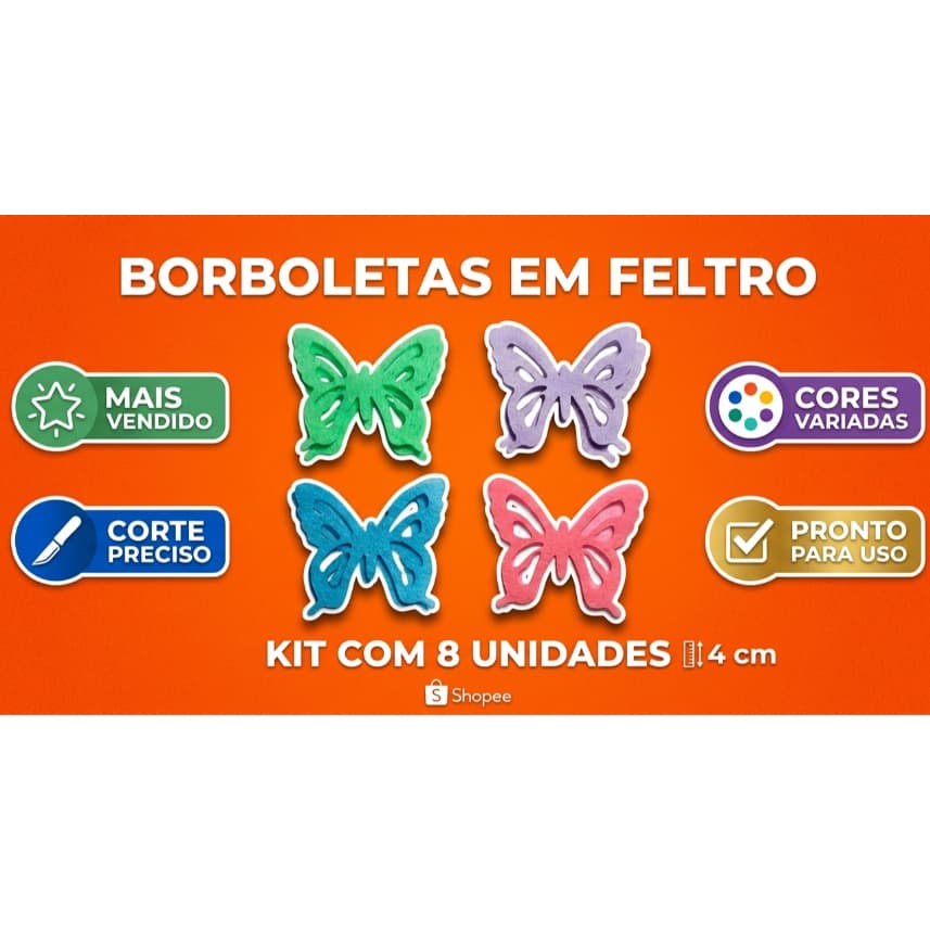 🦋 Borboleta em Feltro Recorte – 4 cm | Kit com 8 unidades -cores variadas