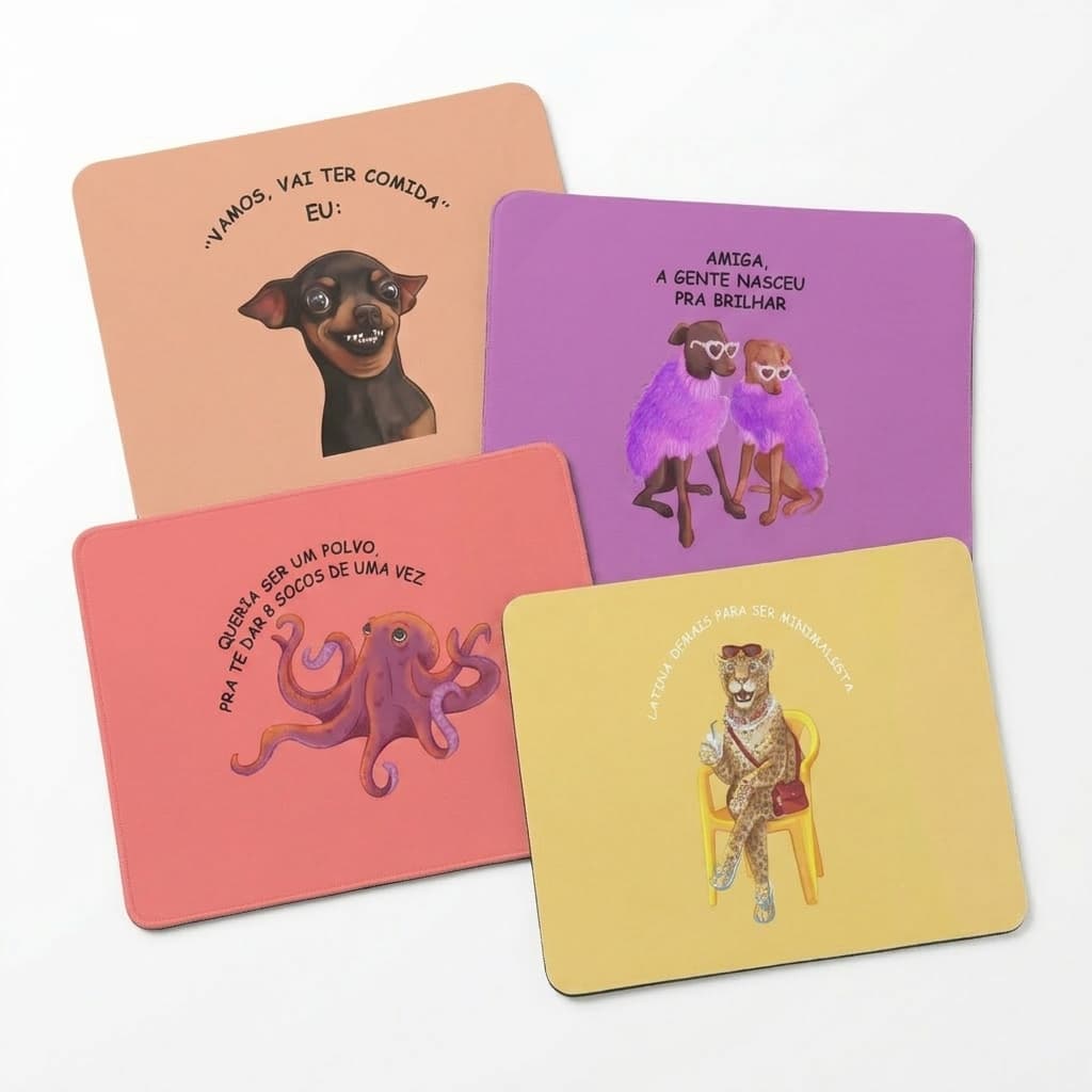 Mouse Pad Divertido Animais com Frases Engraçadas 21x17cm Antiderrapante Escritório Gamer Fofo Criativo