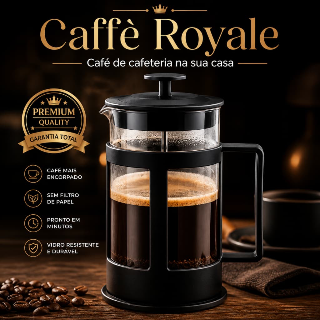 Cafeteira Francesa 600ml Caffè Royale Press™ – Café Gourmet Encorpado Sem Filtro, Prensa Francesa
