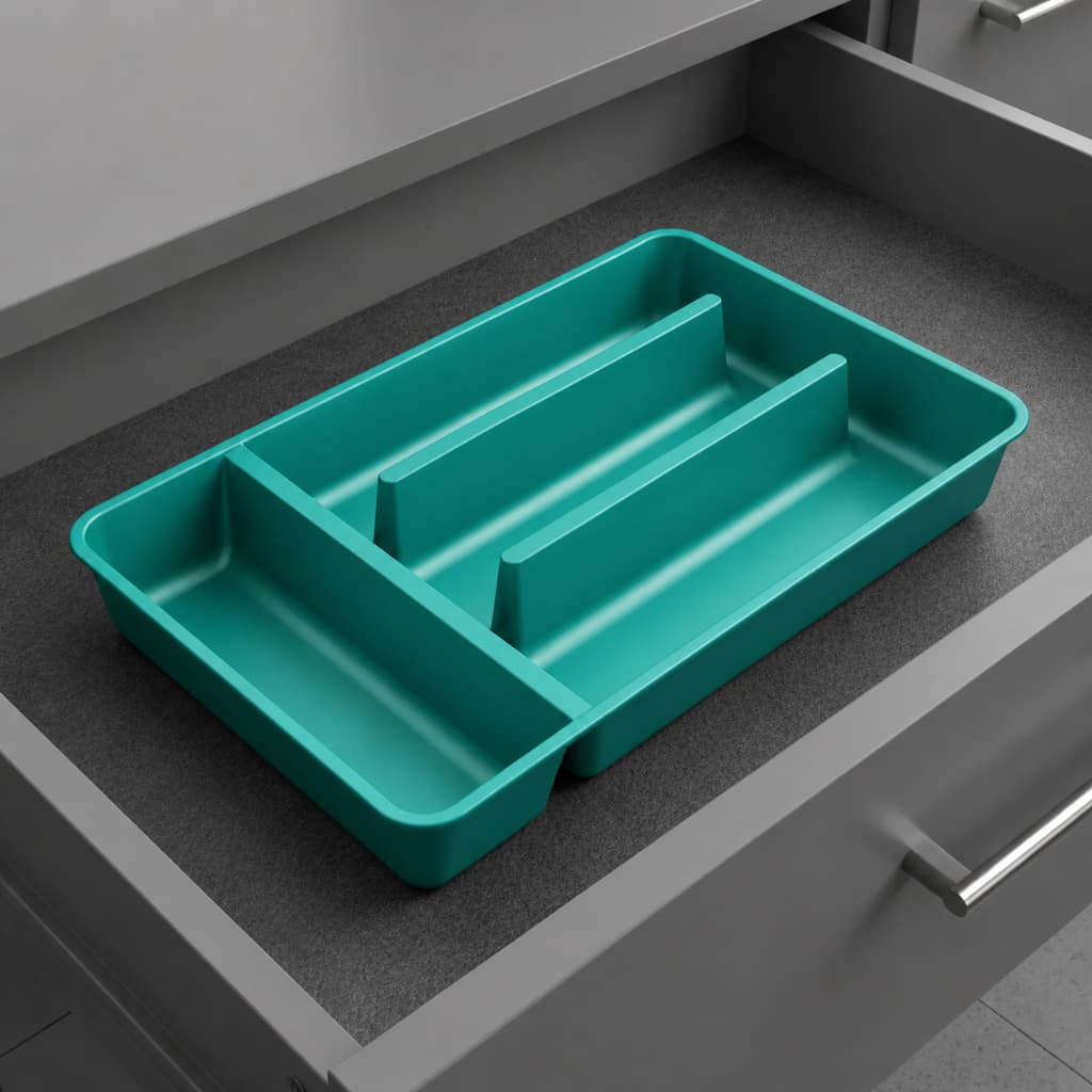 Porta Talher de Gaveta Midi Separador 4 Divisória Verde Plástico Resistente Cozinha Entrega Rápida