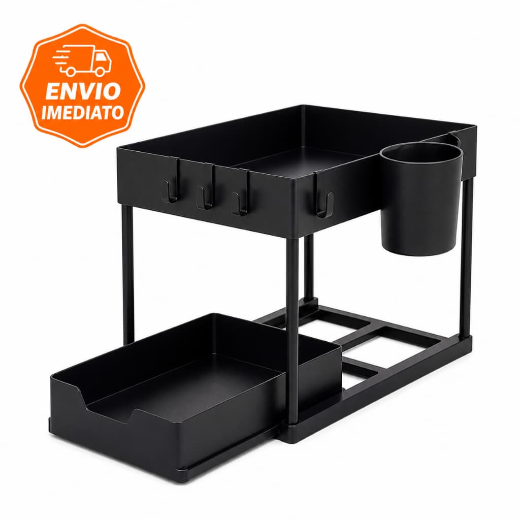 Organizador Multiuso 2 Níveis com Bandeja Corrediça - Preta PORTA PRODUTOS DE LIMPEZA