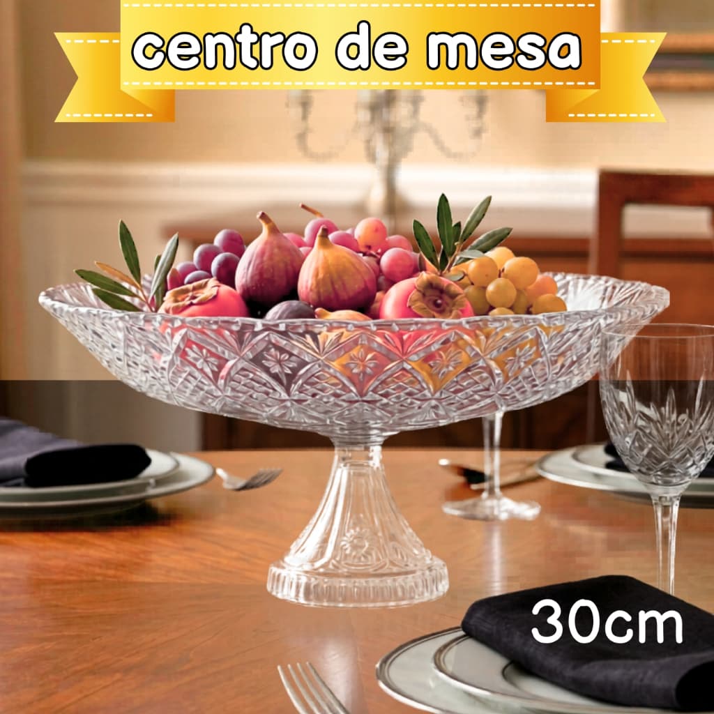 Centro de Mesa de Vidro Trabalhado Clear Linha Rocks 30cm com Pé Elevado