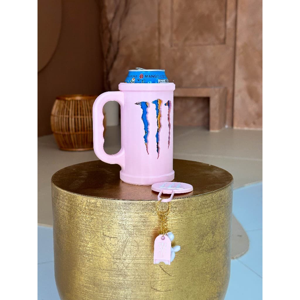 Caneca Porta Lata 3 em 1 com Tampa + Chaveiro Kit Completo + abridor  473ml Monster
