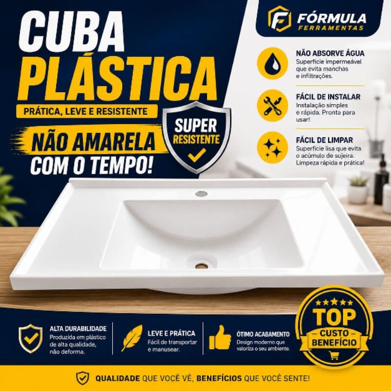 Lavatório Soft Pia Cuba Para Banheiro Bancada Lavabo - Material Plástico Resistente  - 59cm