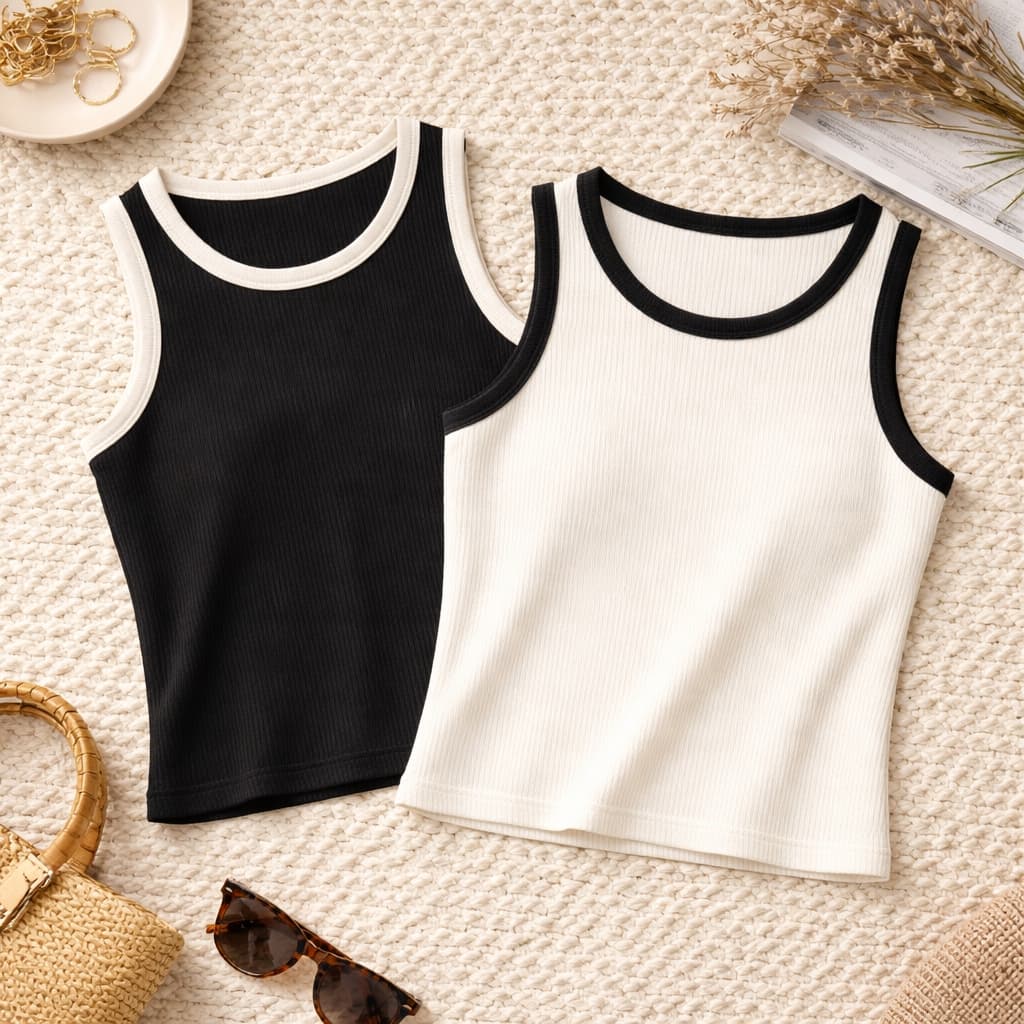 Regata Feminina Bicolor Canelada Básica Blusa