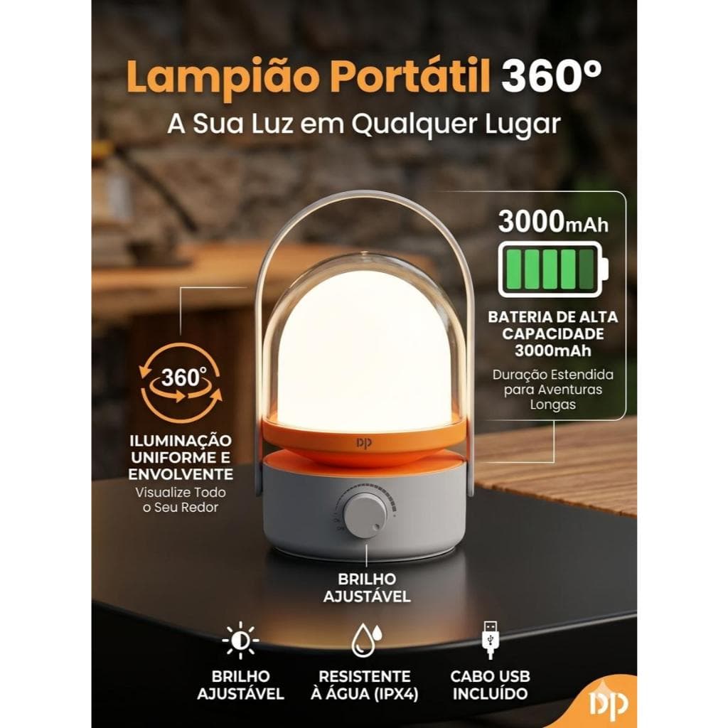 Lampião Led Recarregável Potente Camping Emergência 360°