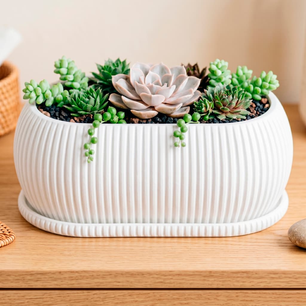 Mini Vaso de Planta | MIni Vaso para Suculenta | Cachepô Decorativo para Plantas Flores de Mesa com Prato
