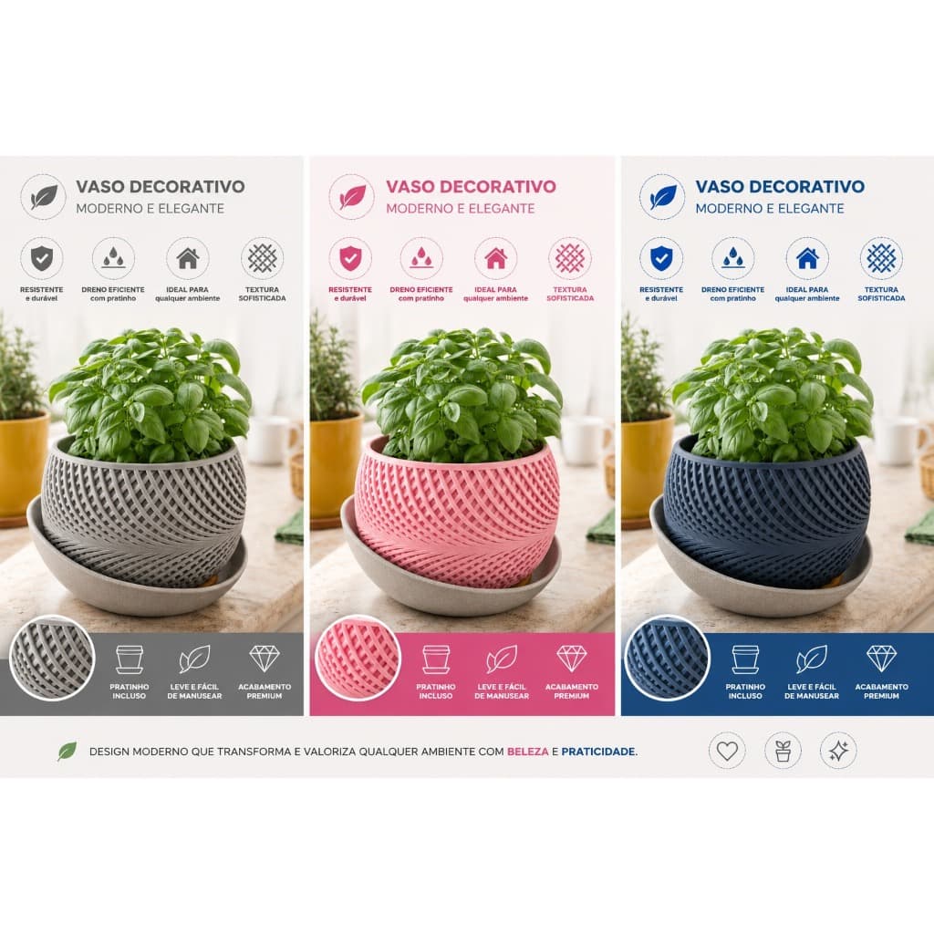 Vaso Decorativo com Drenagem e Pratinho – Design Moderno