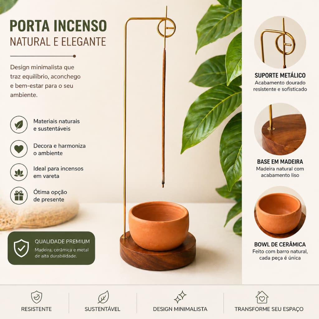 Queimador de Incenso Invertido em Madeira Super Sofisticado - Incensário para Incenso