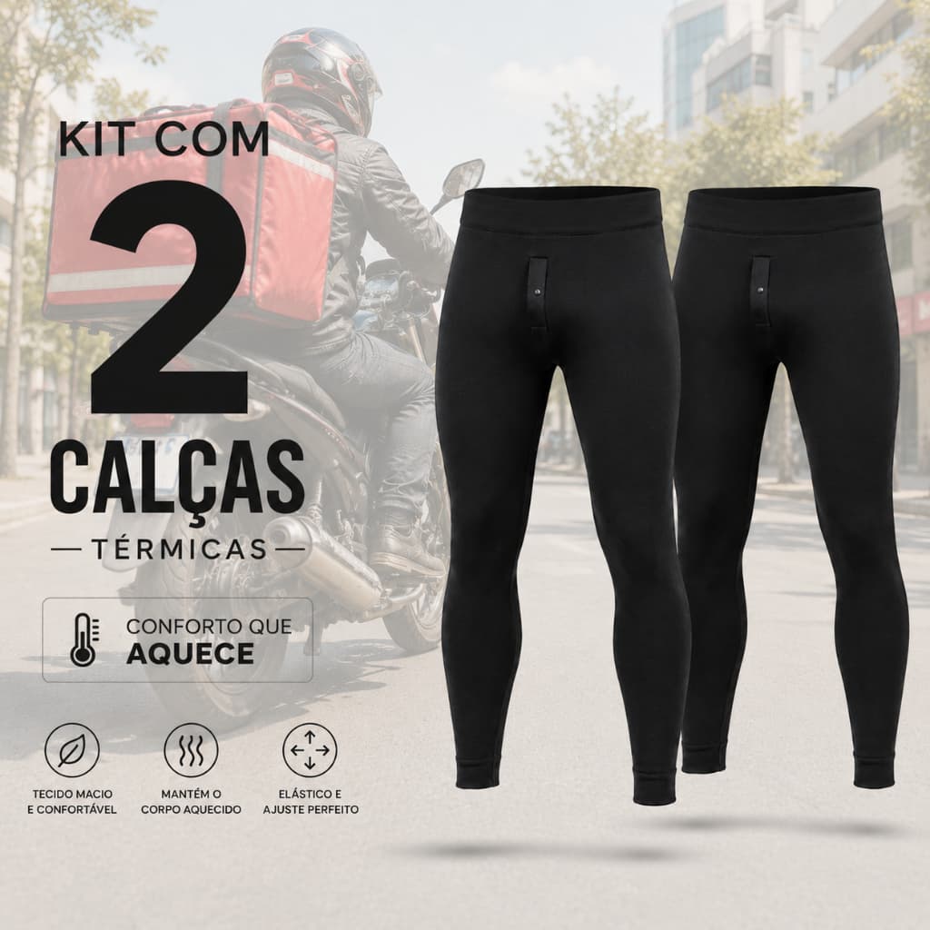 Kit 2 Calças Motoqueiro Motoboy Térmica Segunda Pele Inverno Botão Frontal