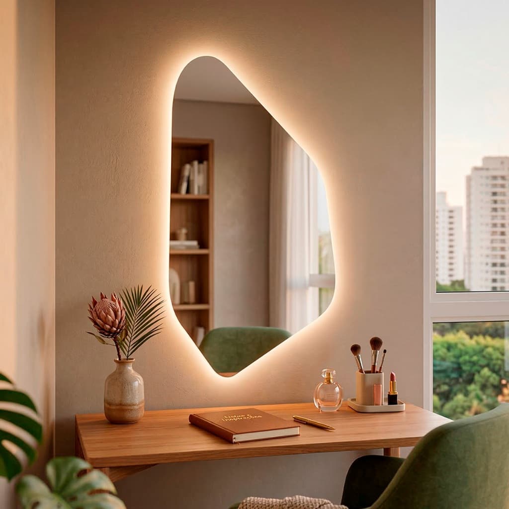 Espelho de Led Orgânico Mod Rocco 110x60cm Espelho Corpo Inteiro Decorativo Espelho de Banheiro Sala