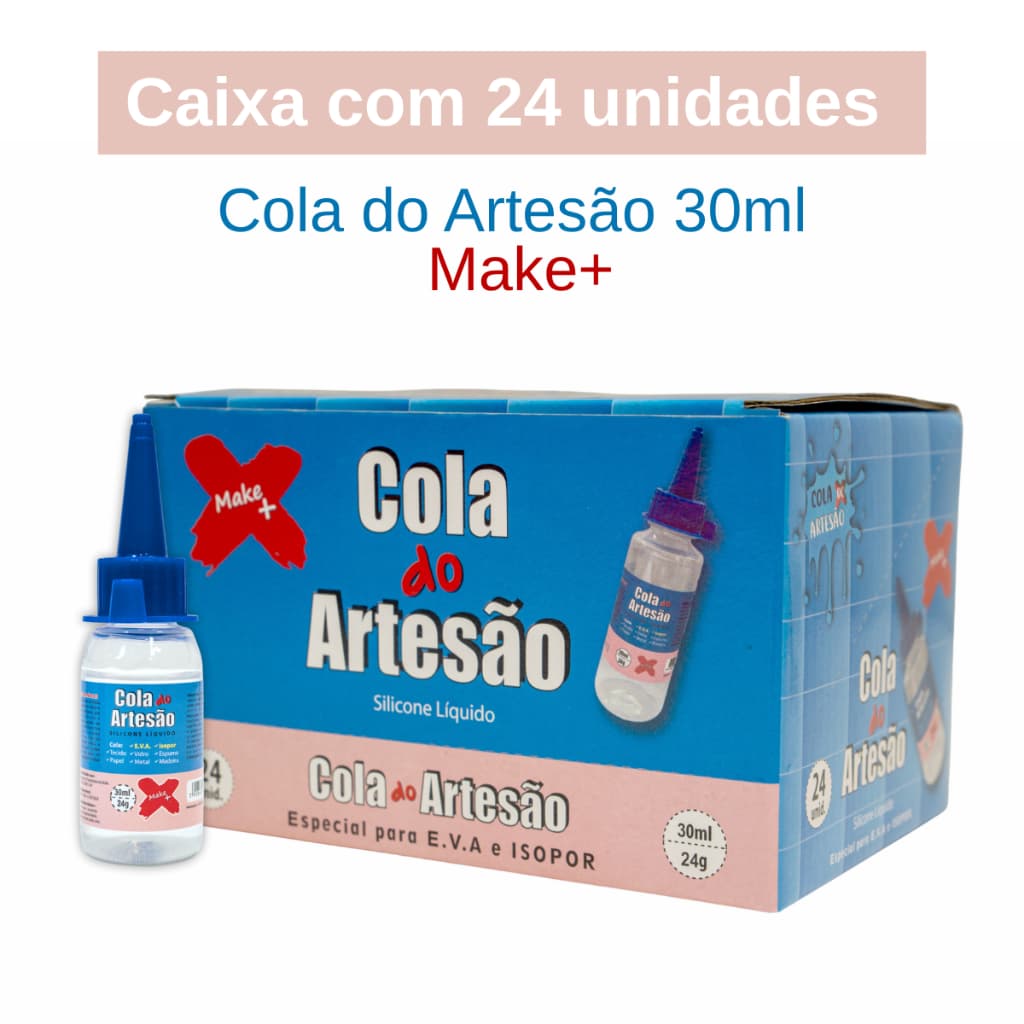 Cola Do Artesão 30ml Liquida Caixa com 24 Unidades Silicone Make+ Transparente