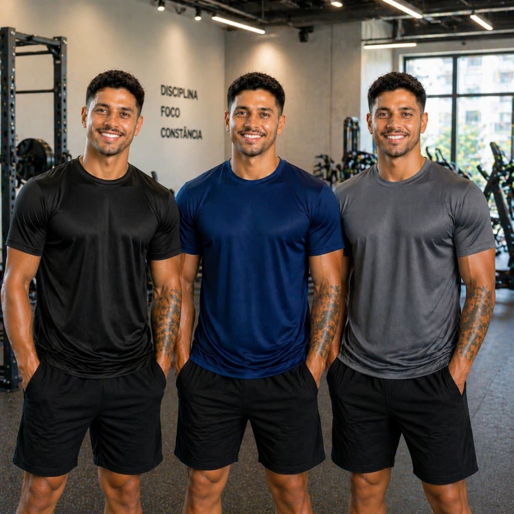 Kit 3 Camisetas Dry Fit Poliéster Masculina Casual Treino Academia Esporte Corrida Musculação Fitnes