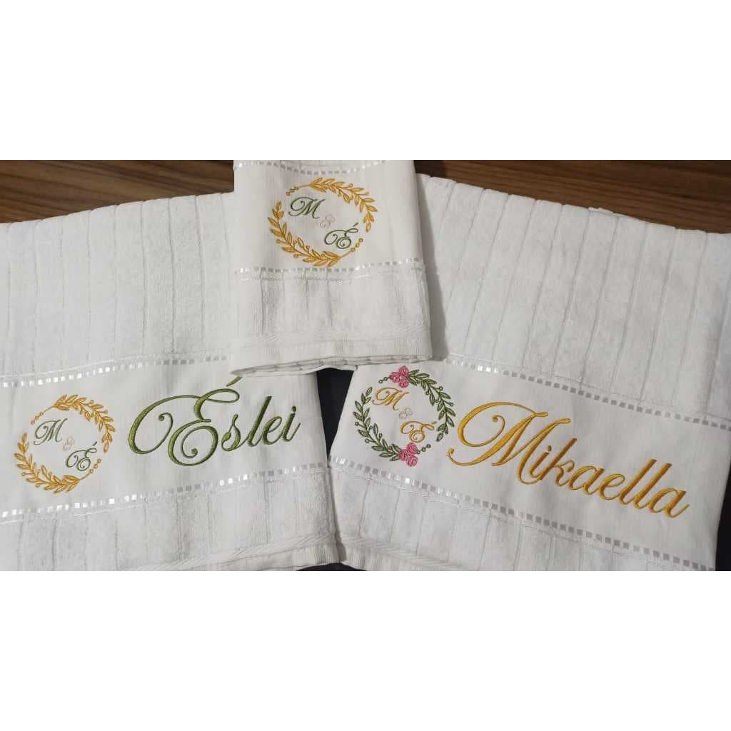 Jogo Toalha de Banho/Toalha de Rosto com Bordado de Nome e Iniciais.Casal, APENAS TOALHAS BRANCA