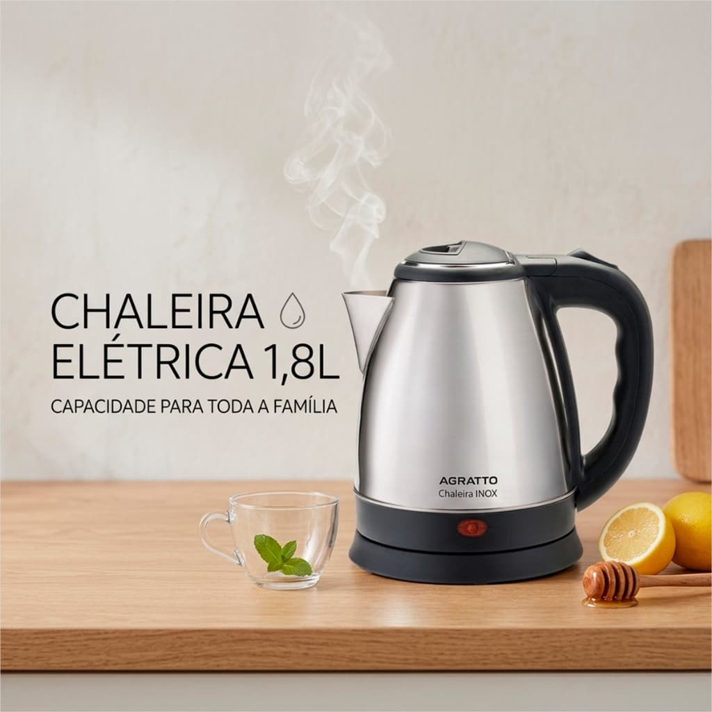 Chaleira Inox 1,8l Bule Elétrico Agratto Chaleira Inox Térmica Chaleira 127v Bule Jarra Chimarrão