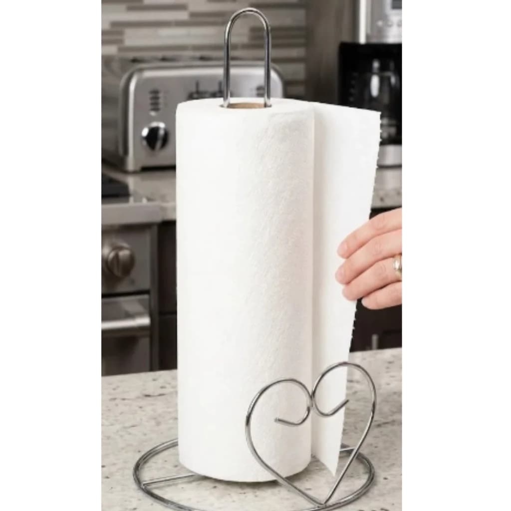 Porta Papel Toalha de Metal 29cm Coração Prata