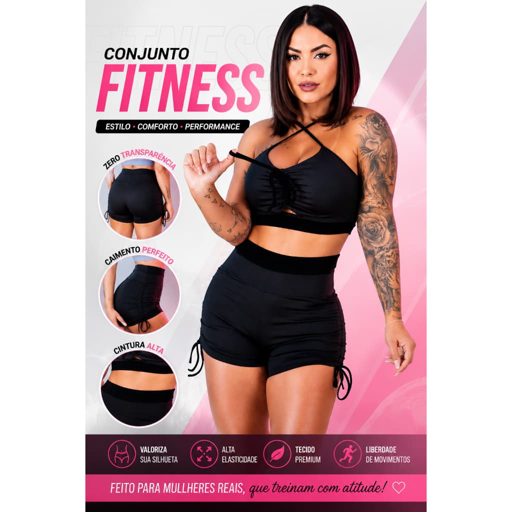 Conjunto Fitness Feminino Academia Short E Top Zero Transparência Cintura Alta