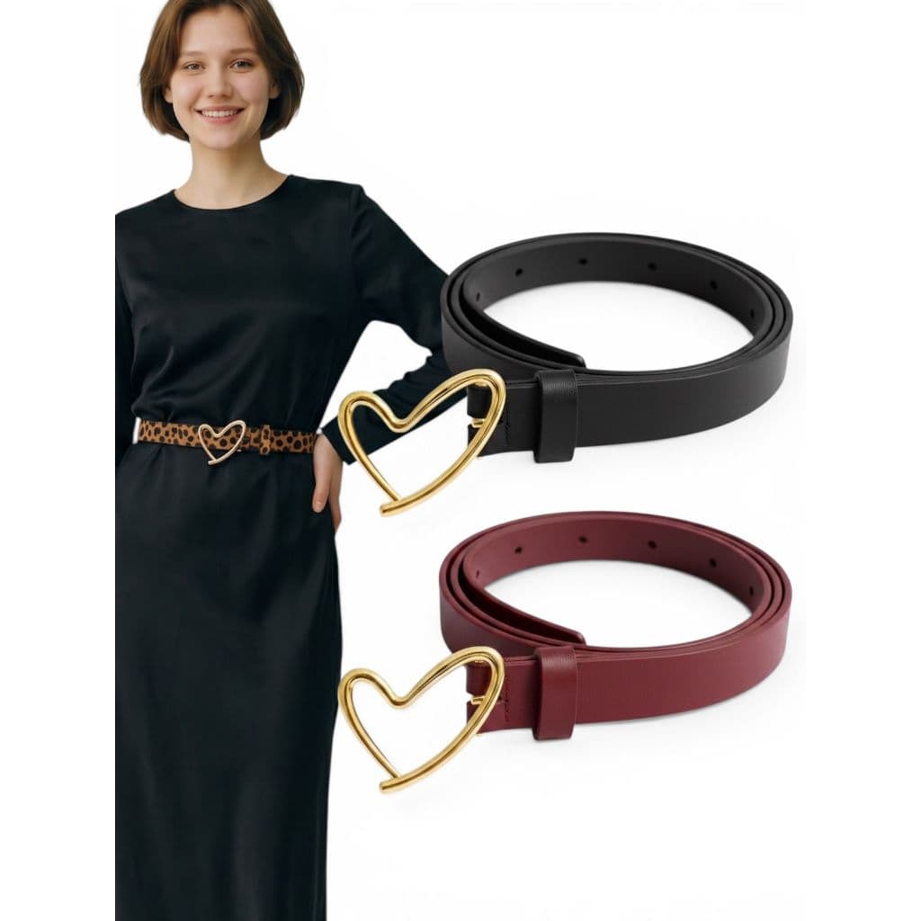 Kit2 Cinto Feminino Fashion Da Moda 1,5cm Fivela Coração Dourada Elegante Fino - Cristiane