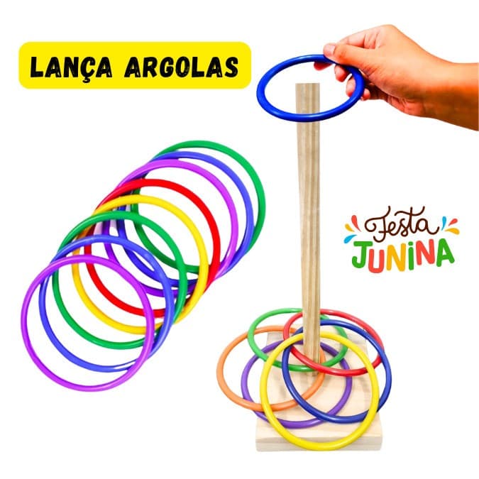 Lança Argolas Jogo Coordenação Motora Educativo Arremesso Festa Junina julina momentos diversao