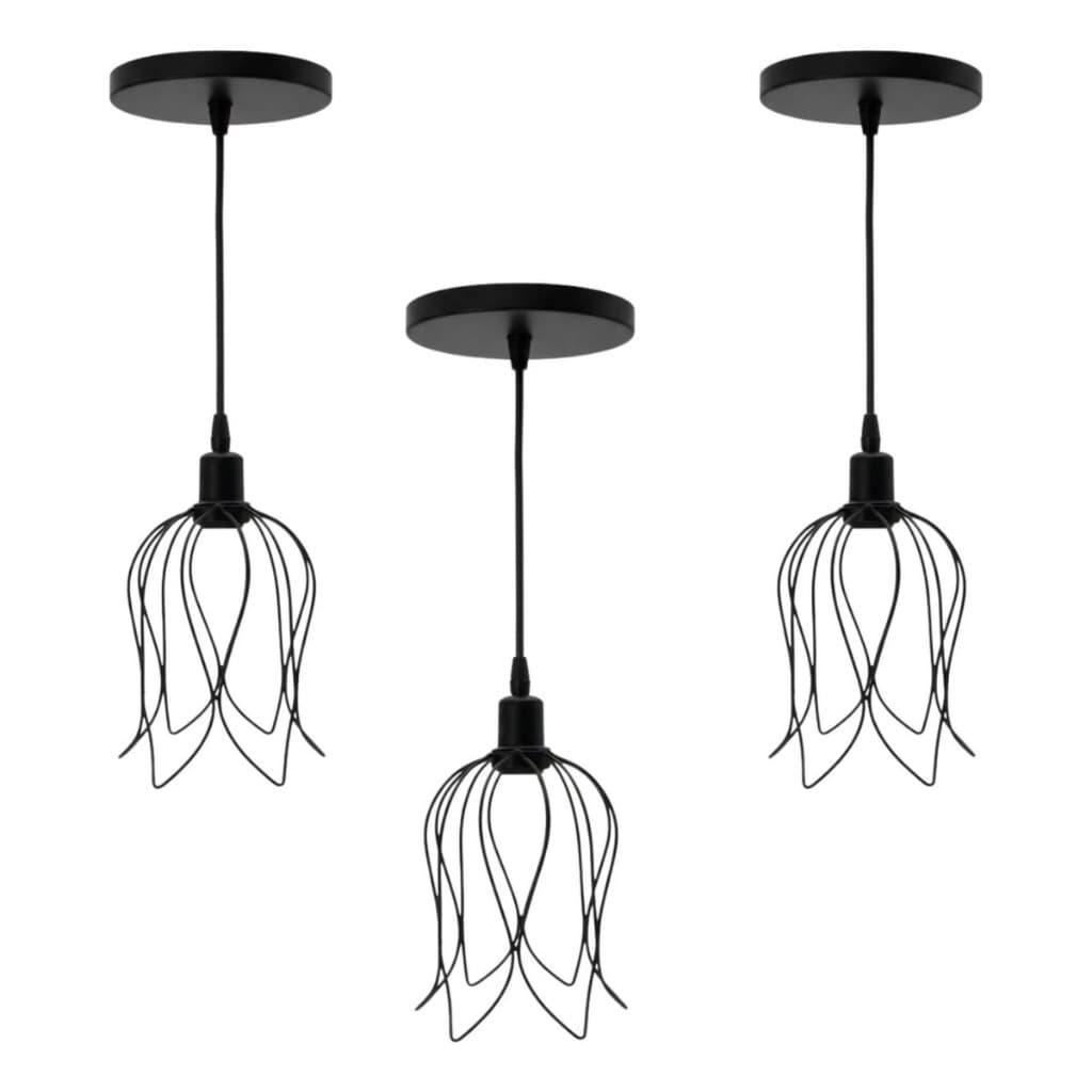 Pendentes Tulipa Luminária Teto Aramado Cabo 1 Metro Kit 3