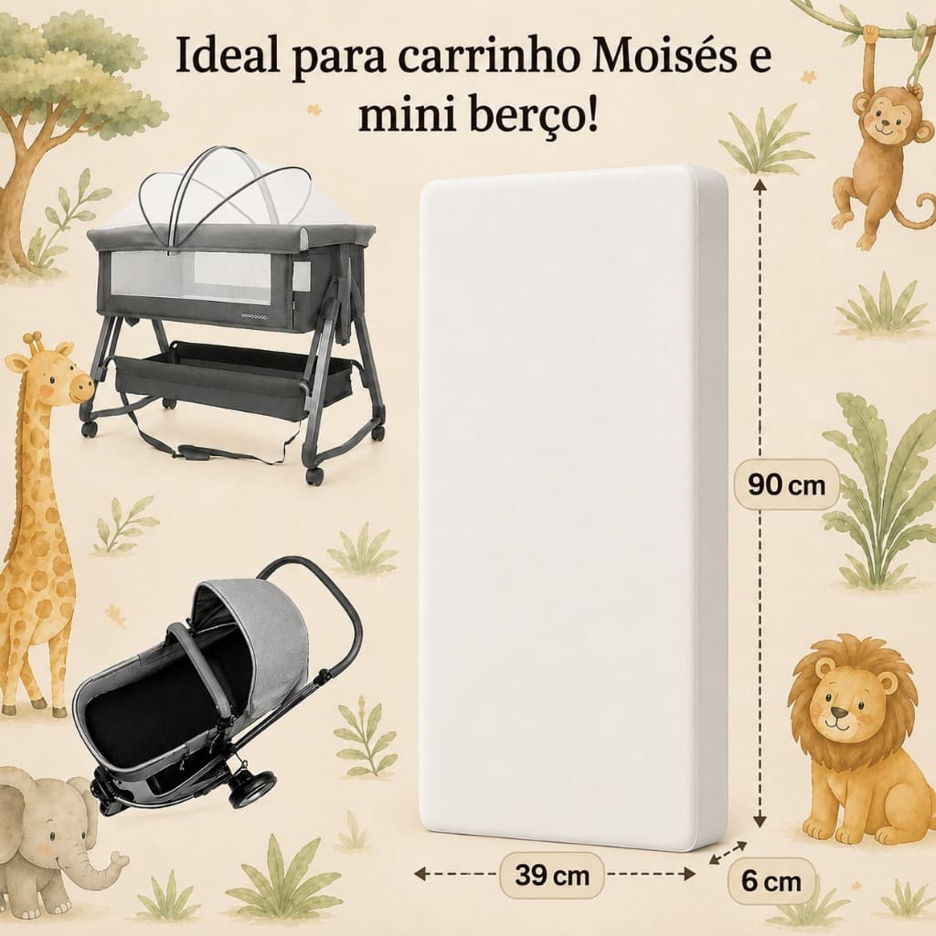 Colchão para Berço 90x39cm - Conforto Ideal Para Seu Bebê Colchão Para Berço Chiqueirinho Carrinho Moisés