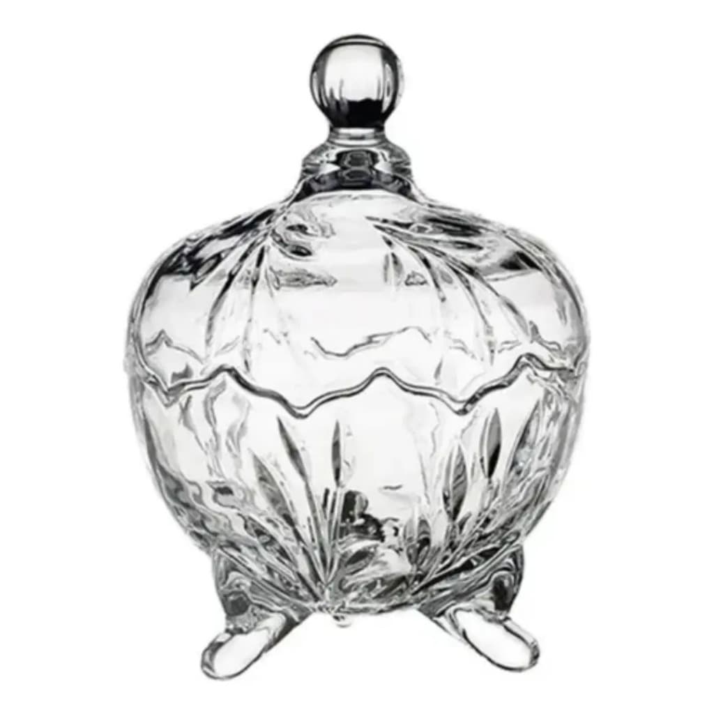 Bomboniere Potiche de Vidro com Tampa 19cm - Decorativo Transparente Sala Aparador Mesa Presente