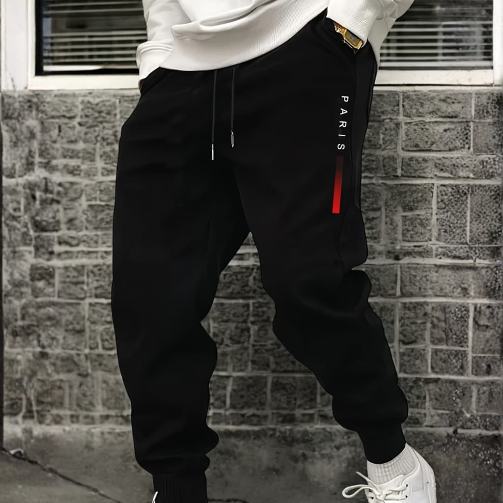 Calça de Moletom Masculina Streetwear Paris Premium Inverno Quente Sport Luxo Detalhe