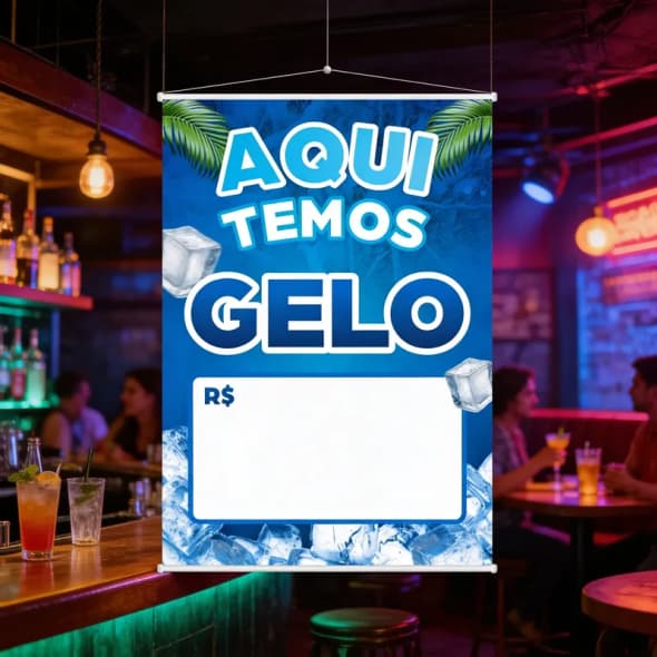 Banner Chamativo Lona Faixa Material Premium Divulgação Temos Gelo Comércio Bar 60x40