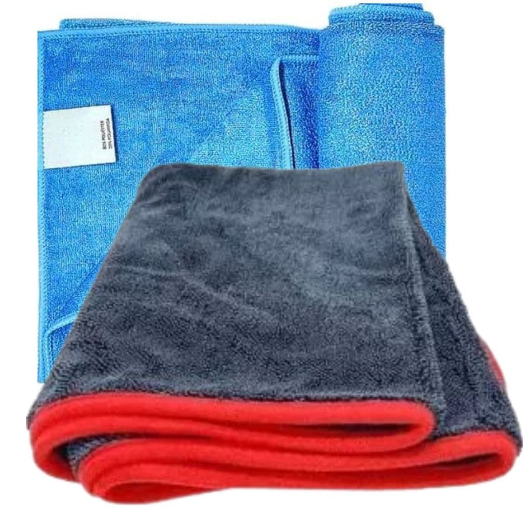 Toalha Mágica Secagem 60x90 600 GSM Gigante Cinza borda Vermelha Automotiva ou Toalha Secagem Azul G