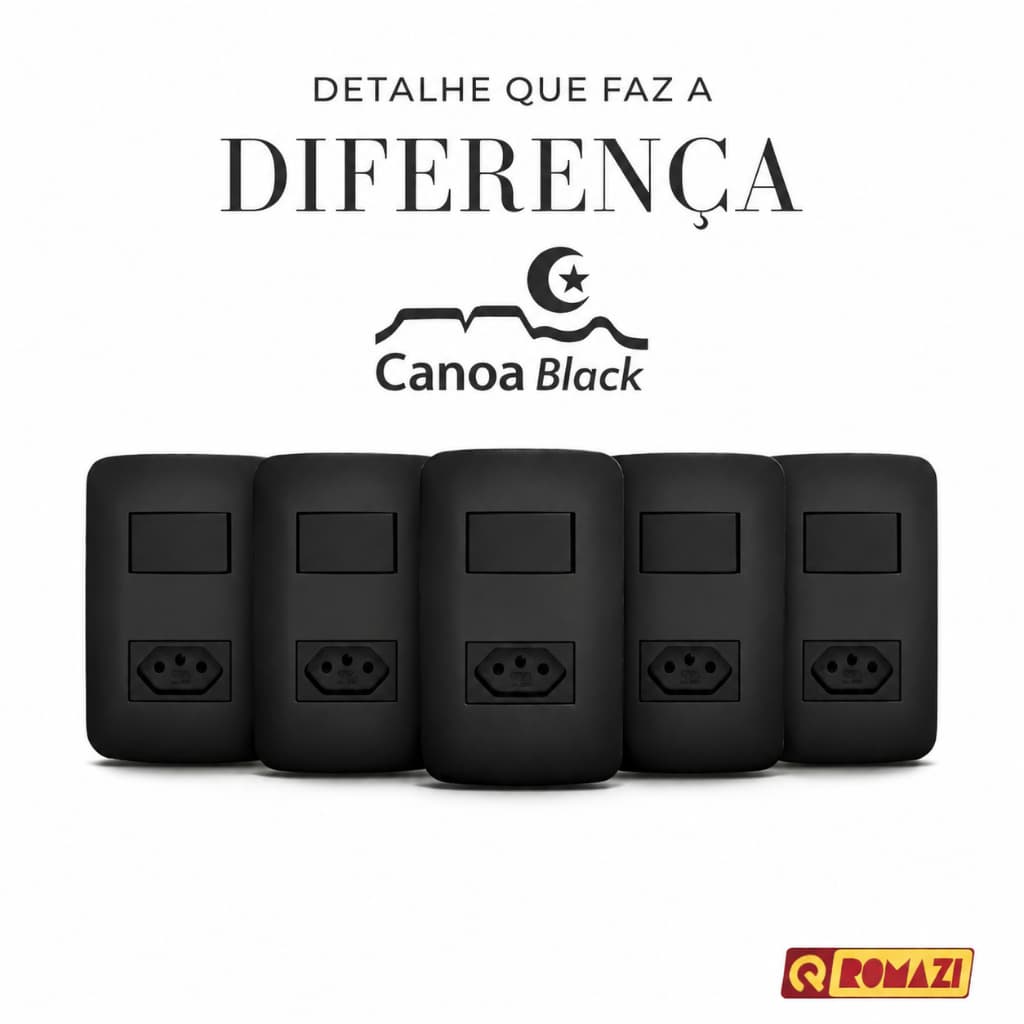 Int. simples 1tecla+1Tomada 20A - Romazi Canoa Black - 5 UND
