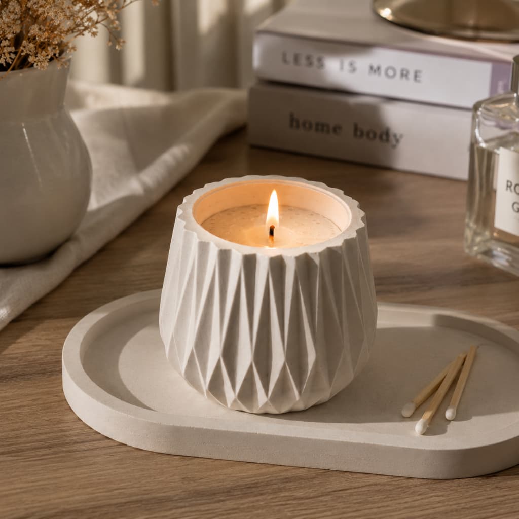 Vela Aromática Minimalista em Cimento - Decoração Aesthetic